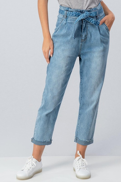 Weekday Destin paperbag jeans in blue | ASOS